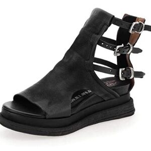 AS98 gladiator platform suede soft leather black sandals